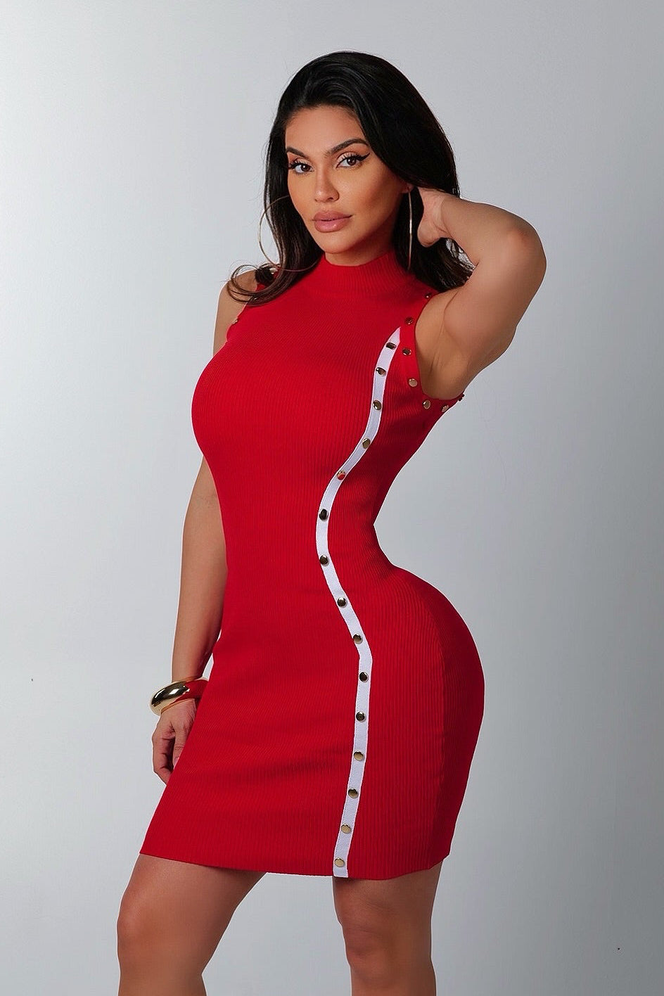 Down the line Knitted Dress (Red)