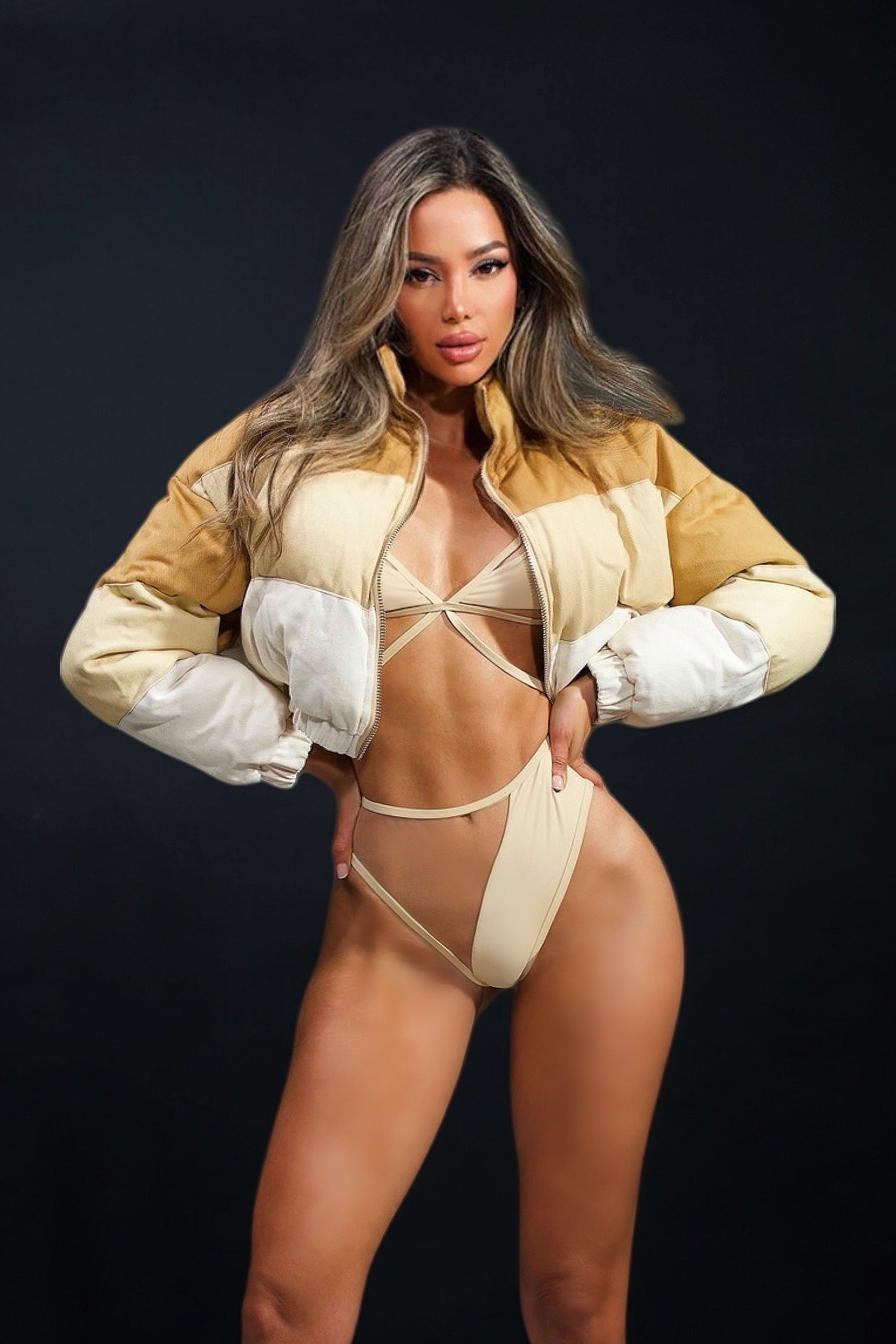 Cafe Latte Crop Puffer Jacket