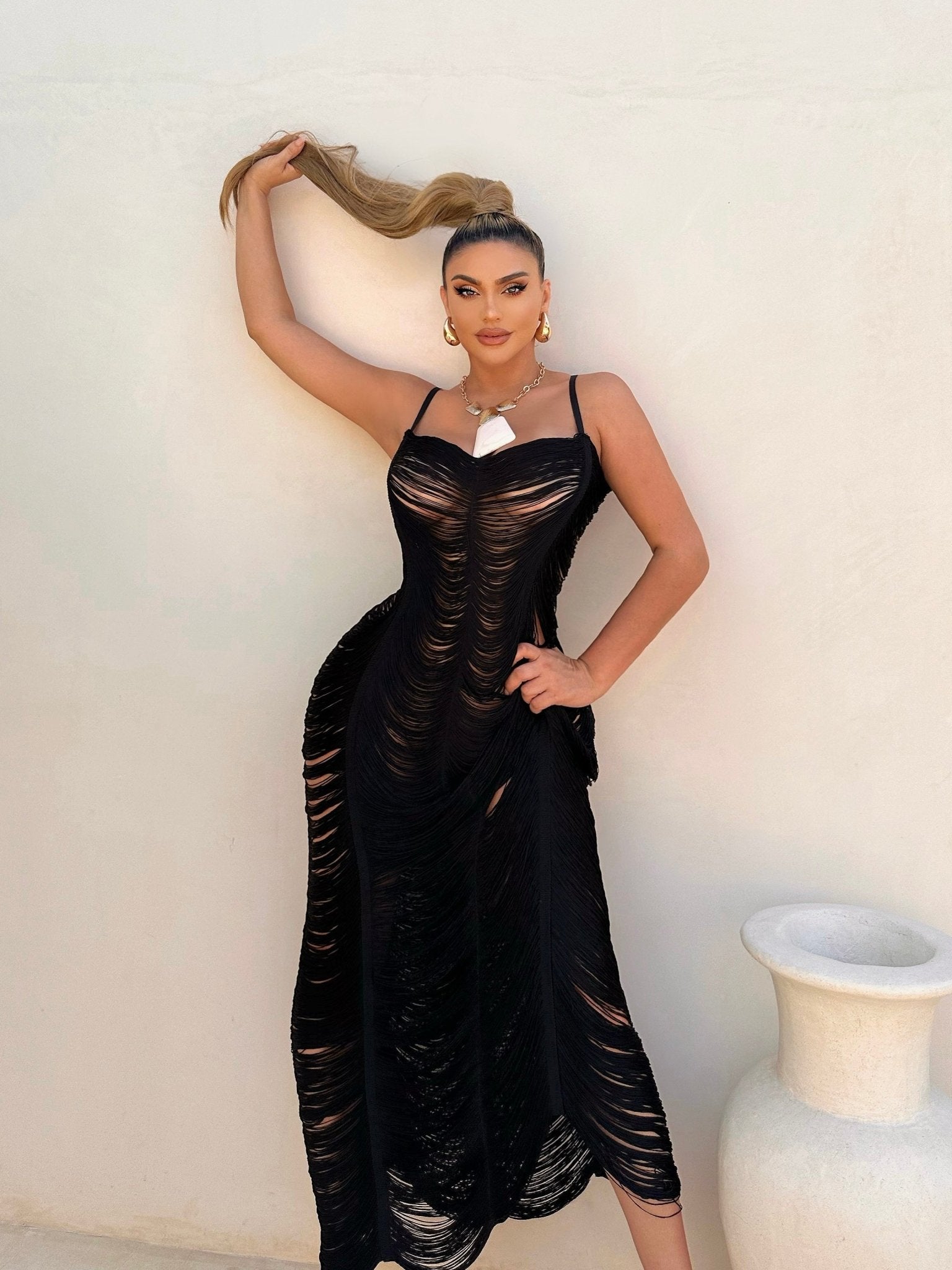 Beach Goddess Cover Up (Black) - Omg Miami Swimwear