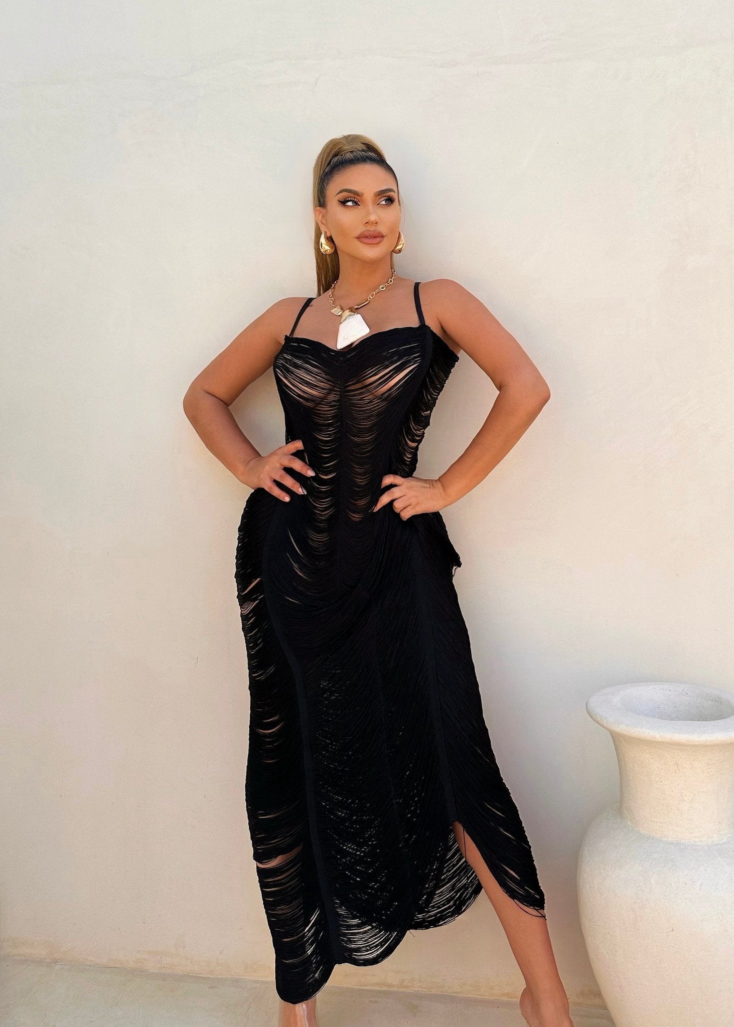 Beach Goddess Cover Up (Black) - Omg Miami Swimwear