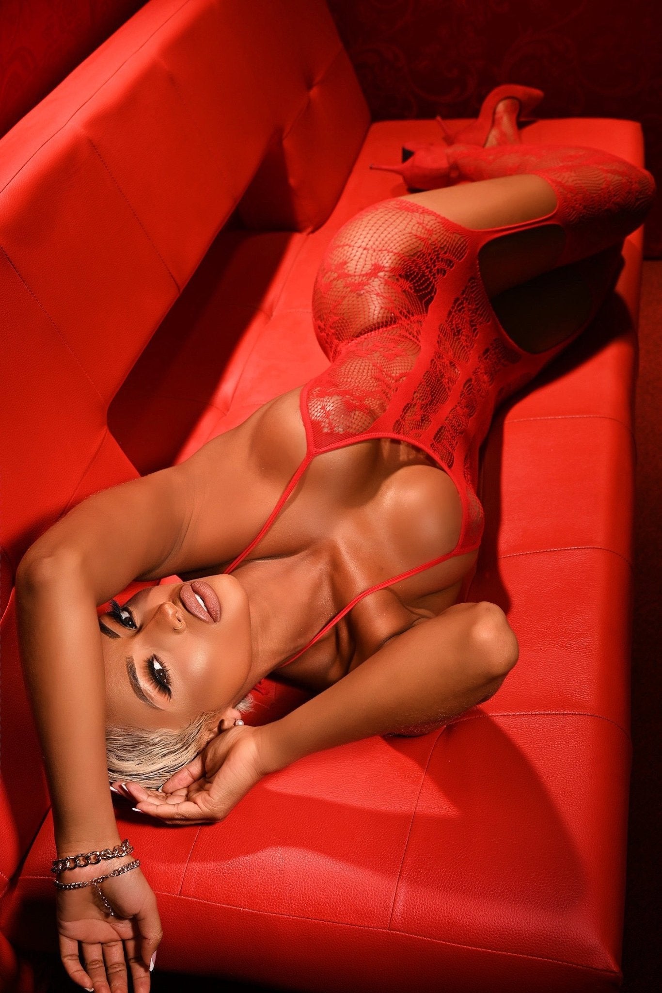 Pussy Cat Doll Lingerie Stocking (Red) - OMG Swim