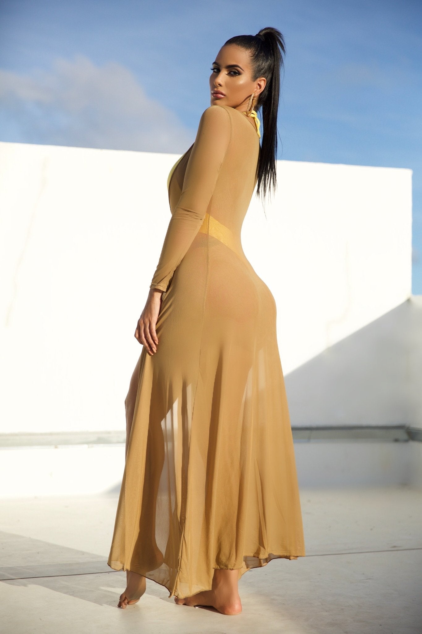 The Princess Sheer Long Sleeve Cover up (NUDE) - OMG Swim