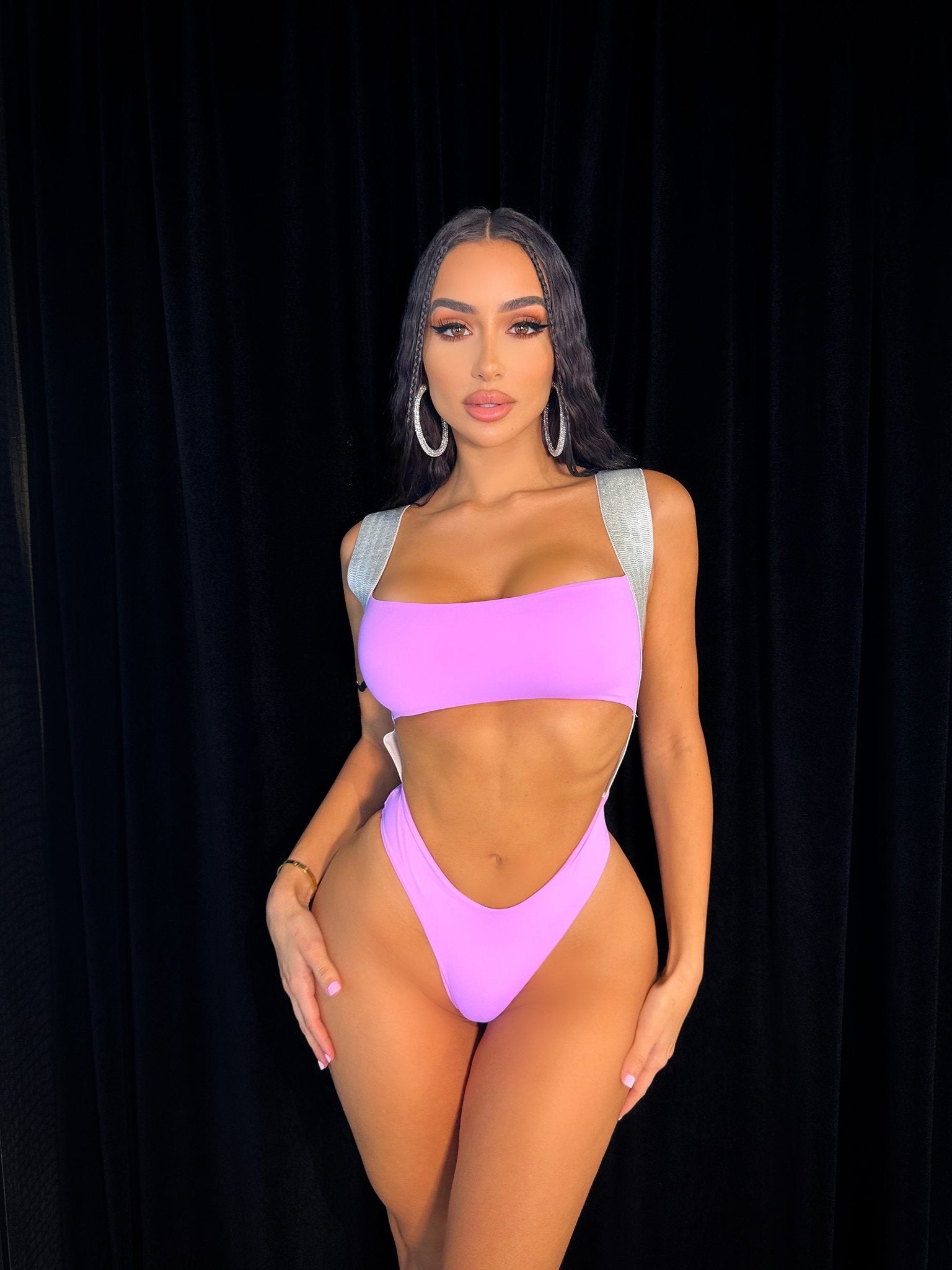 women wearing a Brick Of Gold lavender Monokini - OMG Swim