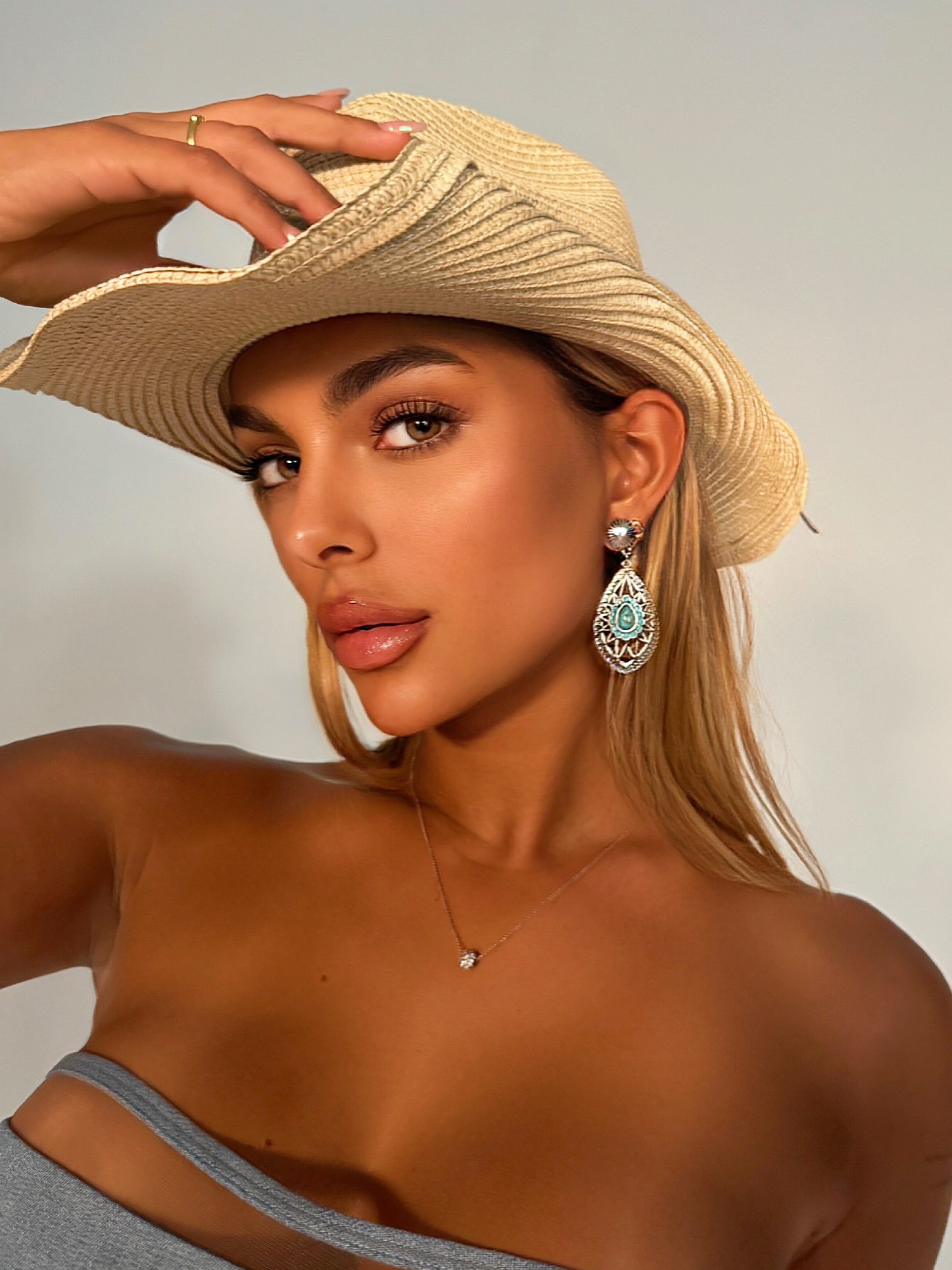 Blue Stone Diamond Silver Earrings