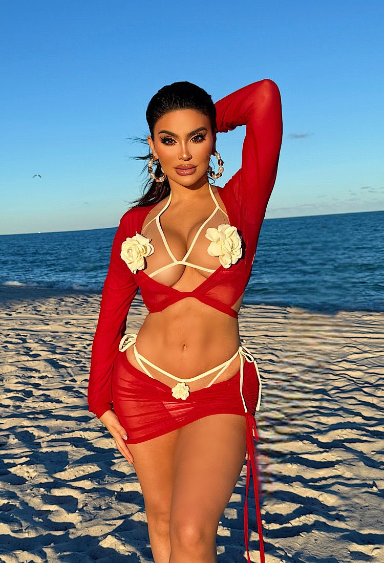 Bahama Mama Mesh Skirt & Top Cover Up (Red) - OMG Swim