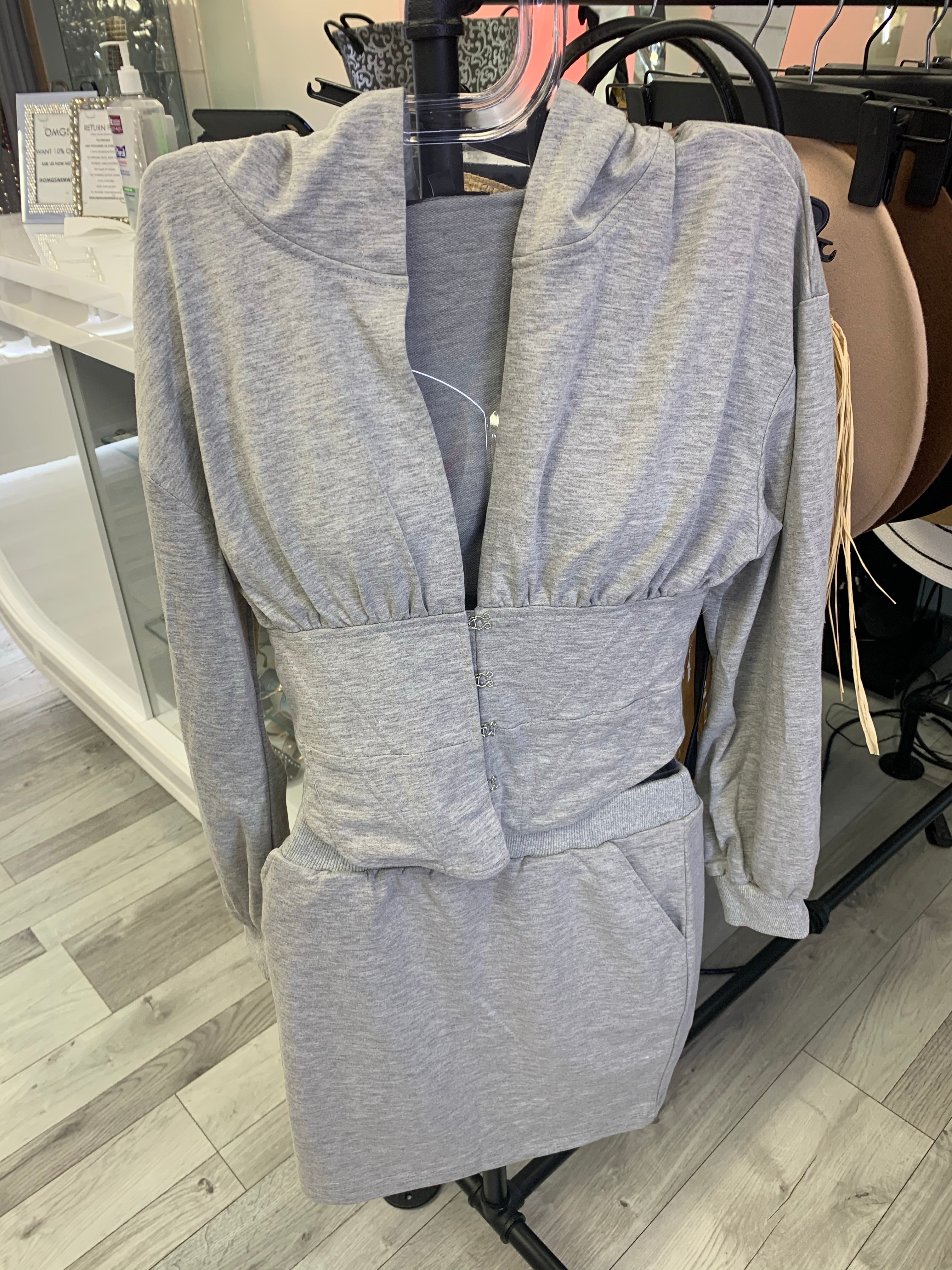 🎁 (Rename) 0002 Skirt & Hoodie 2 Piece Set (Gray) (100% off)
